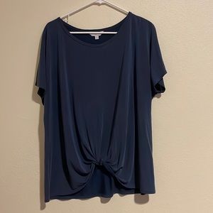 XL Dark Blue Charming Charlie Tied Blouse